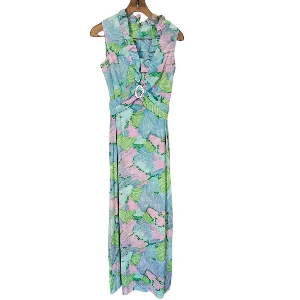 70s Montgomery Ward Floral Maxi Dress Semi Formal Pastel Multicolored Size S